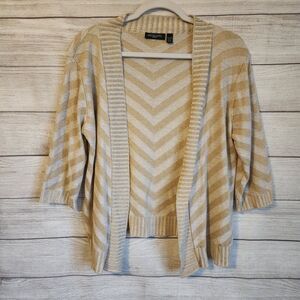 Notations Cardigan XL Petite Beige Stripe Open Front Cozy Chic